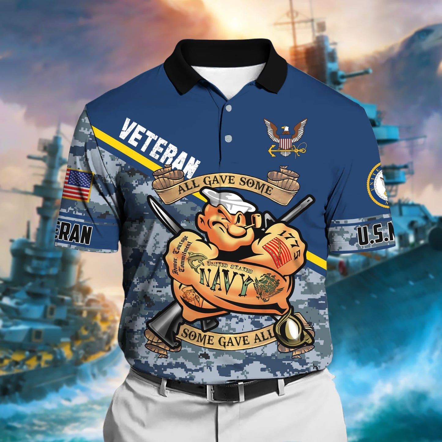 Frenzidea Unique U.S Multiple Service Veteran Polo Shirt