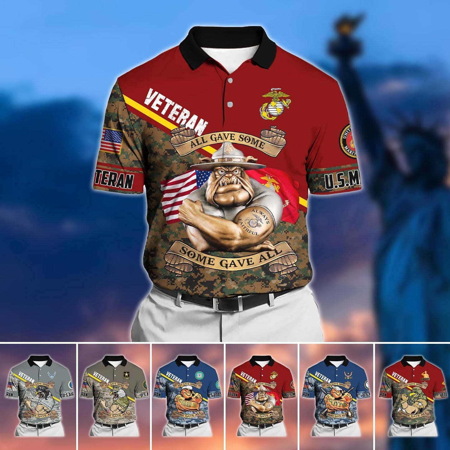 Frenzidea Unique U.S Multiple Service Veteran Polo Shirt