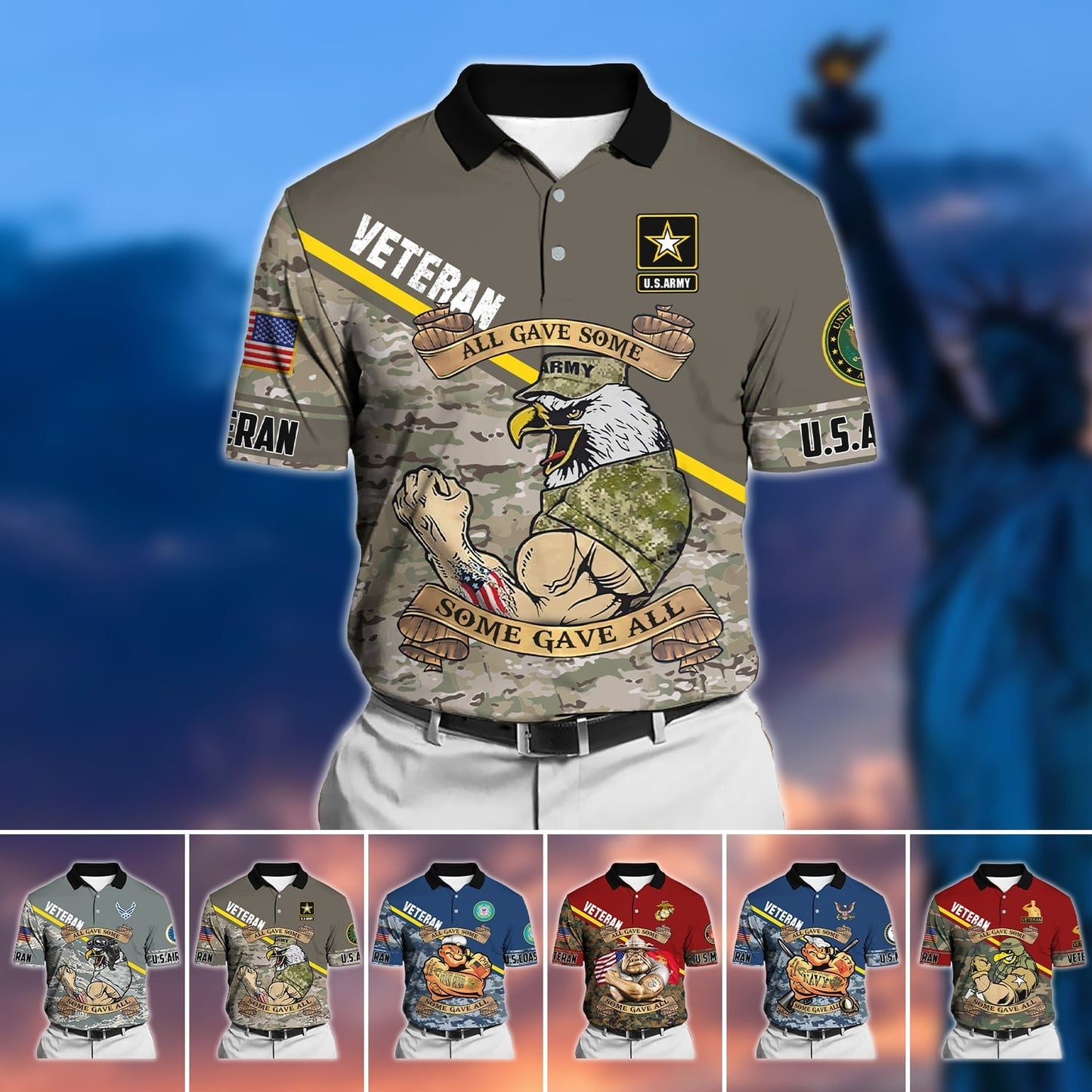 Frenzidea Unique U.S Multiple Service Veteran Polo Shirt