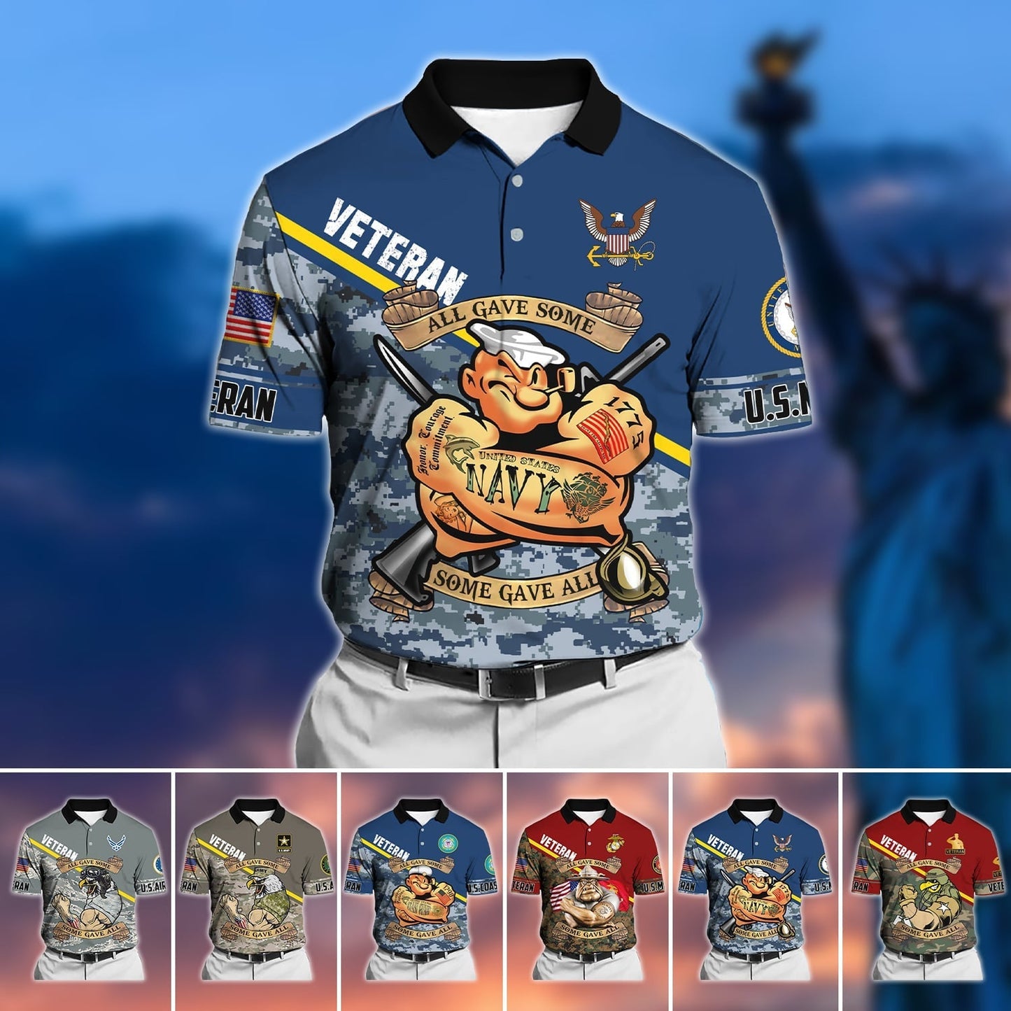 Frenzidea Unique U.S Multiple Service Veteran Polo Shirt