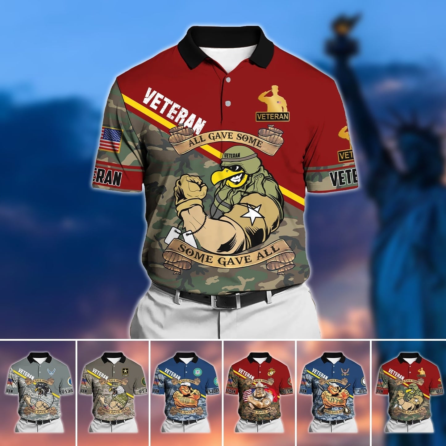 Frenzidea Unique U.S Multiple Service Veteran Polo Shirt