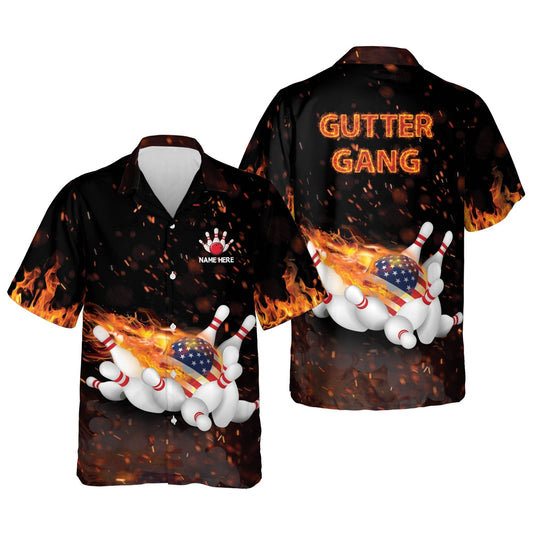 Frenzidea Flame Bowling Gutter Gang Personalized Name Hawaiian Shirt