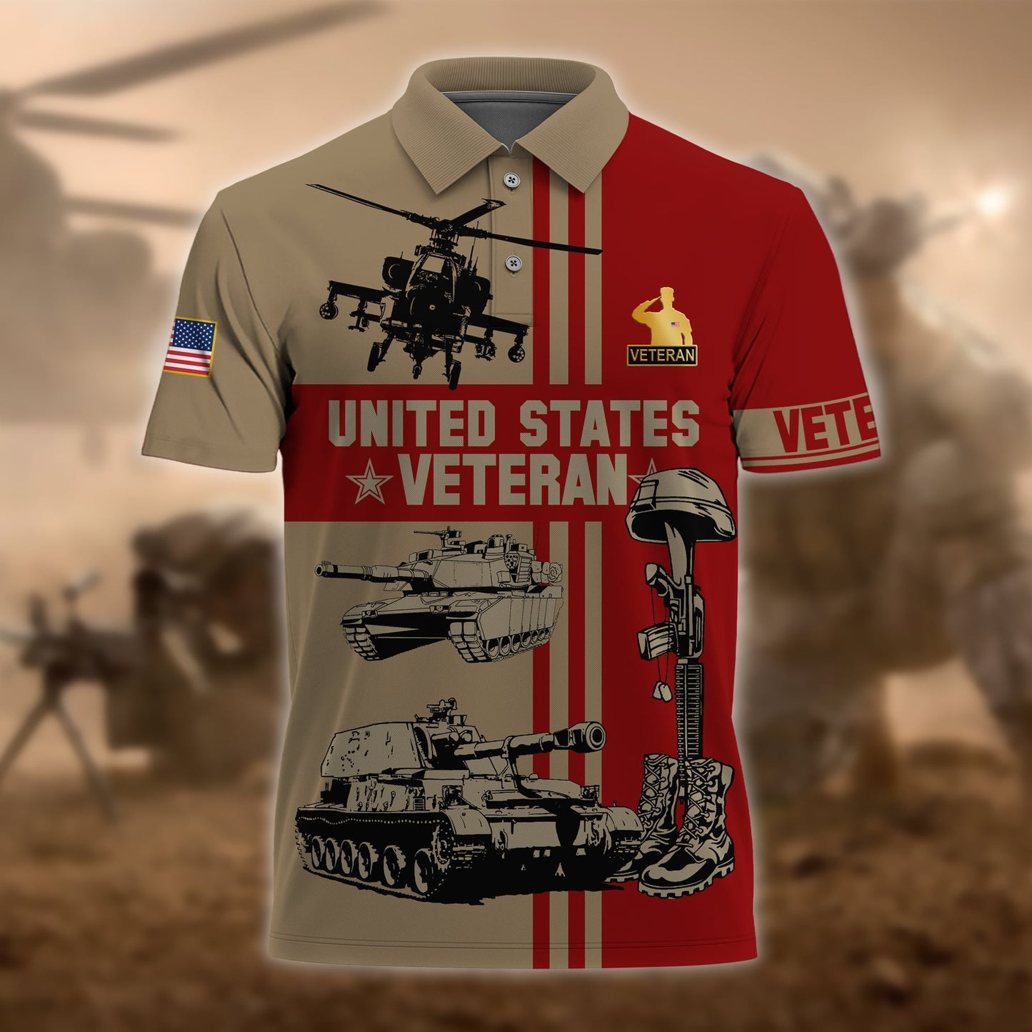 Frenzidea Premium U.S Multiple Service Veteran Polo Shirt