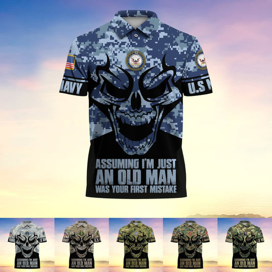 Frenzidea Assuming I'm Just An Old Man Was Your First Mistake US Veteran MultiService Polo Shirt
