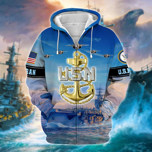 Frenzidea Unique U.S. Navy Veteran Zip Hoodie