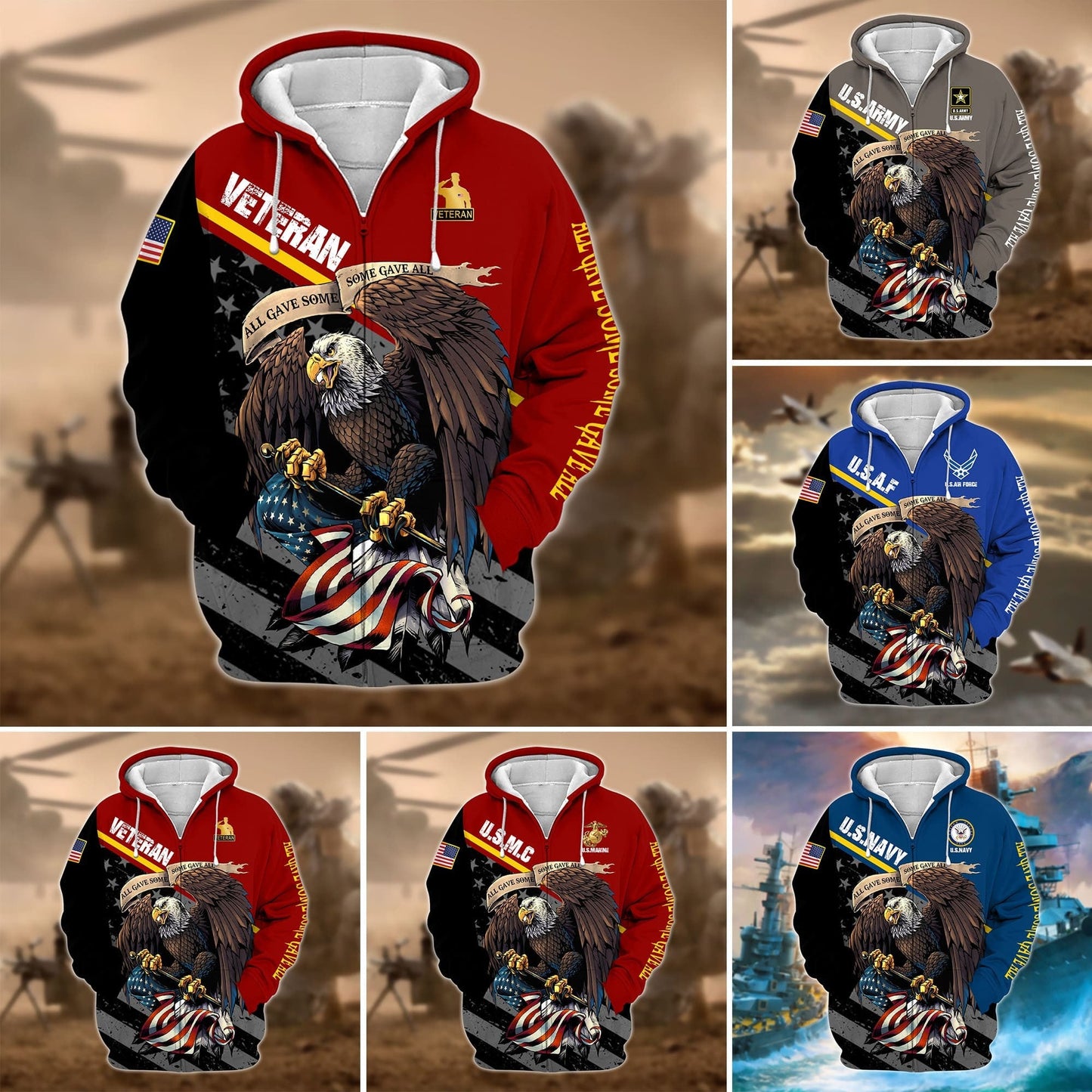 Frenzidea Premium Multiple US Military Services Veteran Zip Hoodie TH15122521