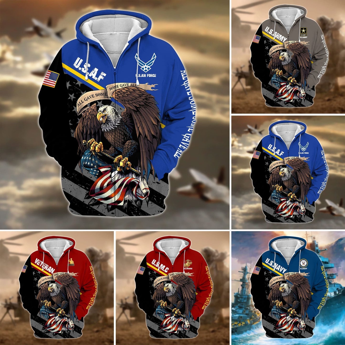 Frenzidea Premium Multiple US Military Services Veteran Zip Hoodie TH15122521