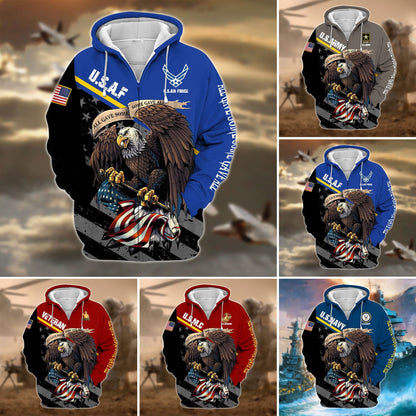 Frenzidea Premium Multiple US Military Services Veteran Zip Hoodie TH15122521