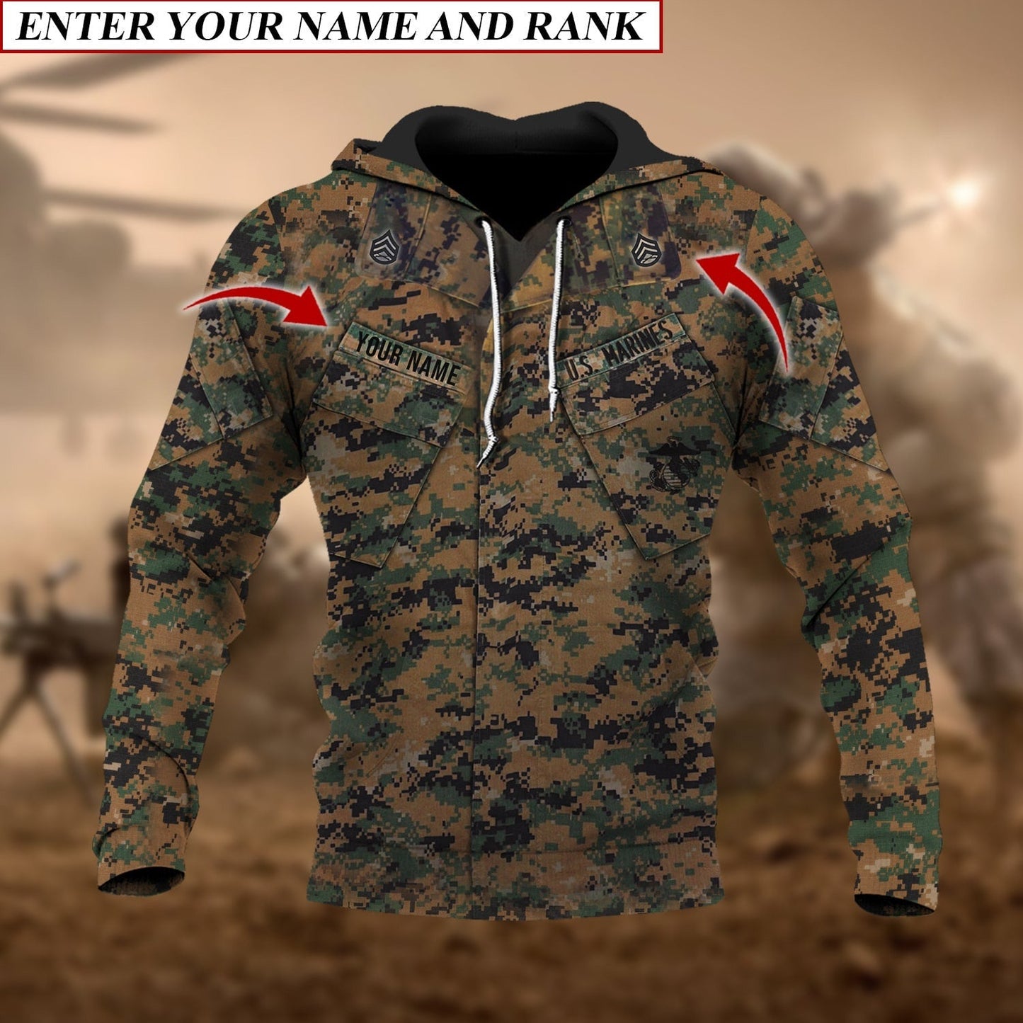 Frenzidea Premium Multiple US Military Services Veteran Personalize Hoodie