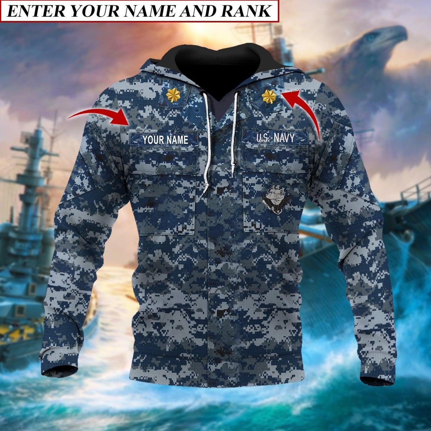 Frenzidea Premium Multiple US Military Services Veteran Personalize Hoodie