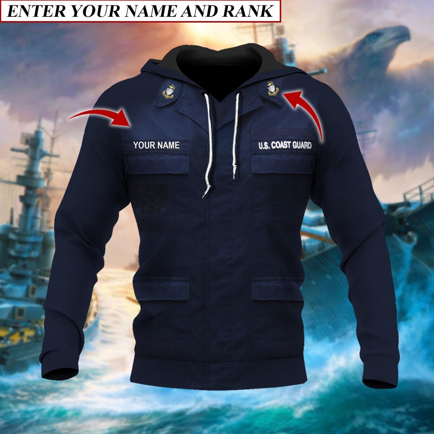 Frenzidea Premium Multiple US Military Services Veteran Personalize Hoodie