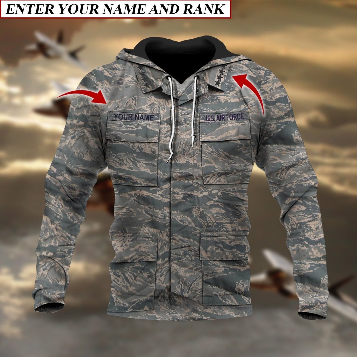 Frenzidea Premium Multiple US Military Services Veteran Personalize Hoodie