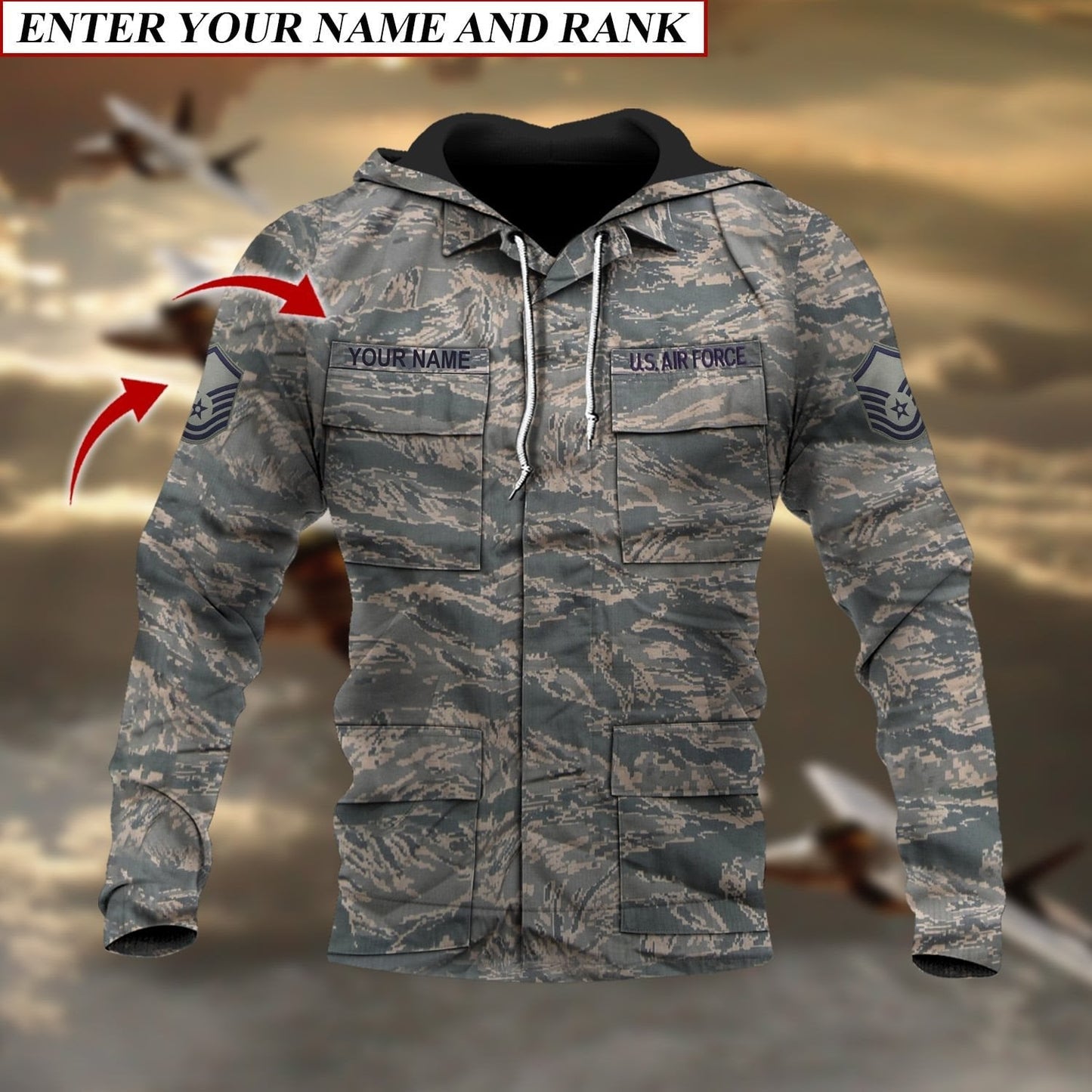 Frenzidea Premium Multiple US Military Services Veteran Personalize Hoodie