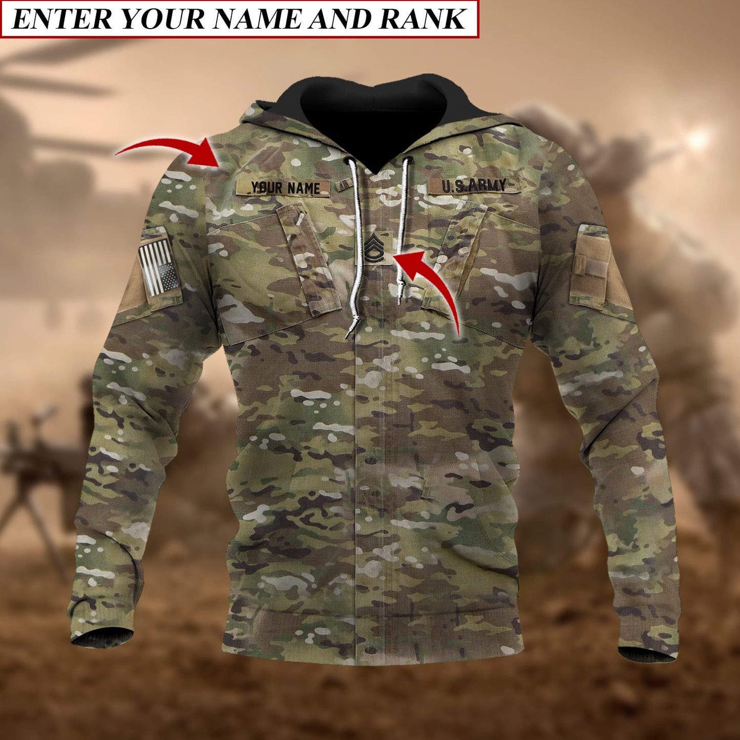 Frenzidea Premium Multiple US Military Services Veteran Personalize Hoodie