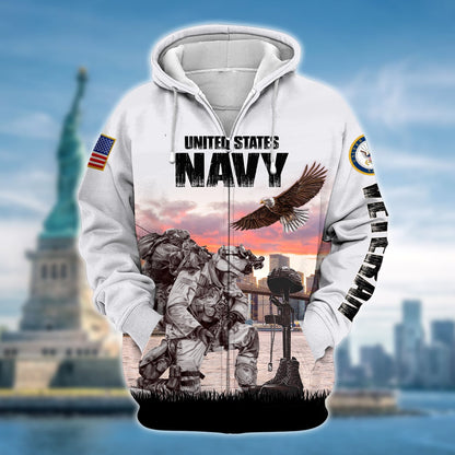 Frenzidea Unique Multiple Service US Veteran Zip Hoodie