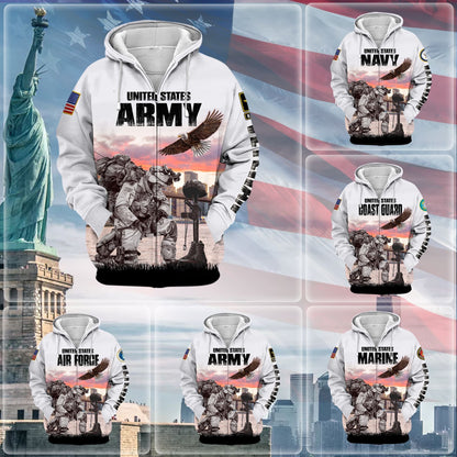 Frenzidea Unique Multiple Service US Veteran Zip Hoodie