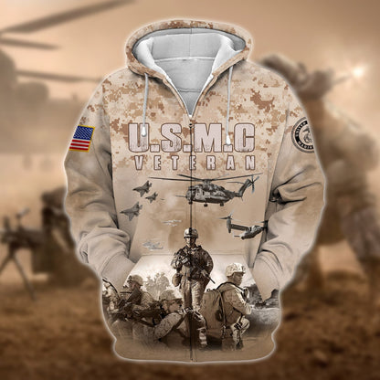 Frenzidea Unique U.S. Marine Corps Veteran Zip Hoodie