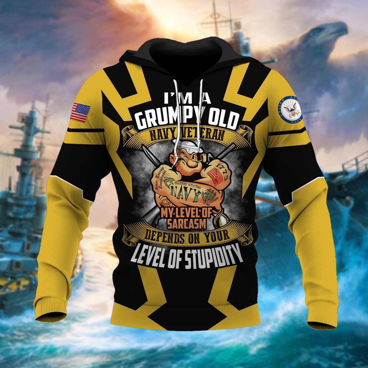 Frenzidea Unique I Am A Grumpy Old Navy Veteran Hoodie