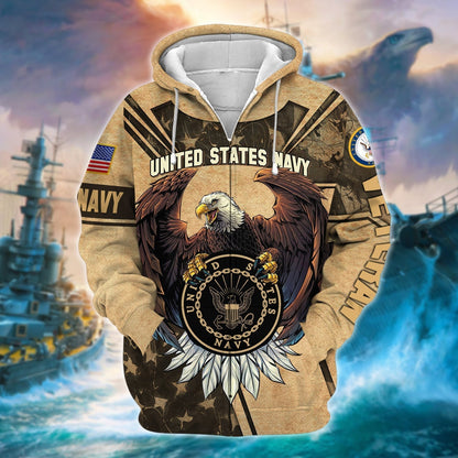 Frenzidea Premium U.S Multiple Service Veteran Zip Hoodie
