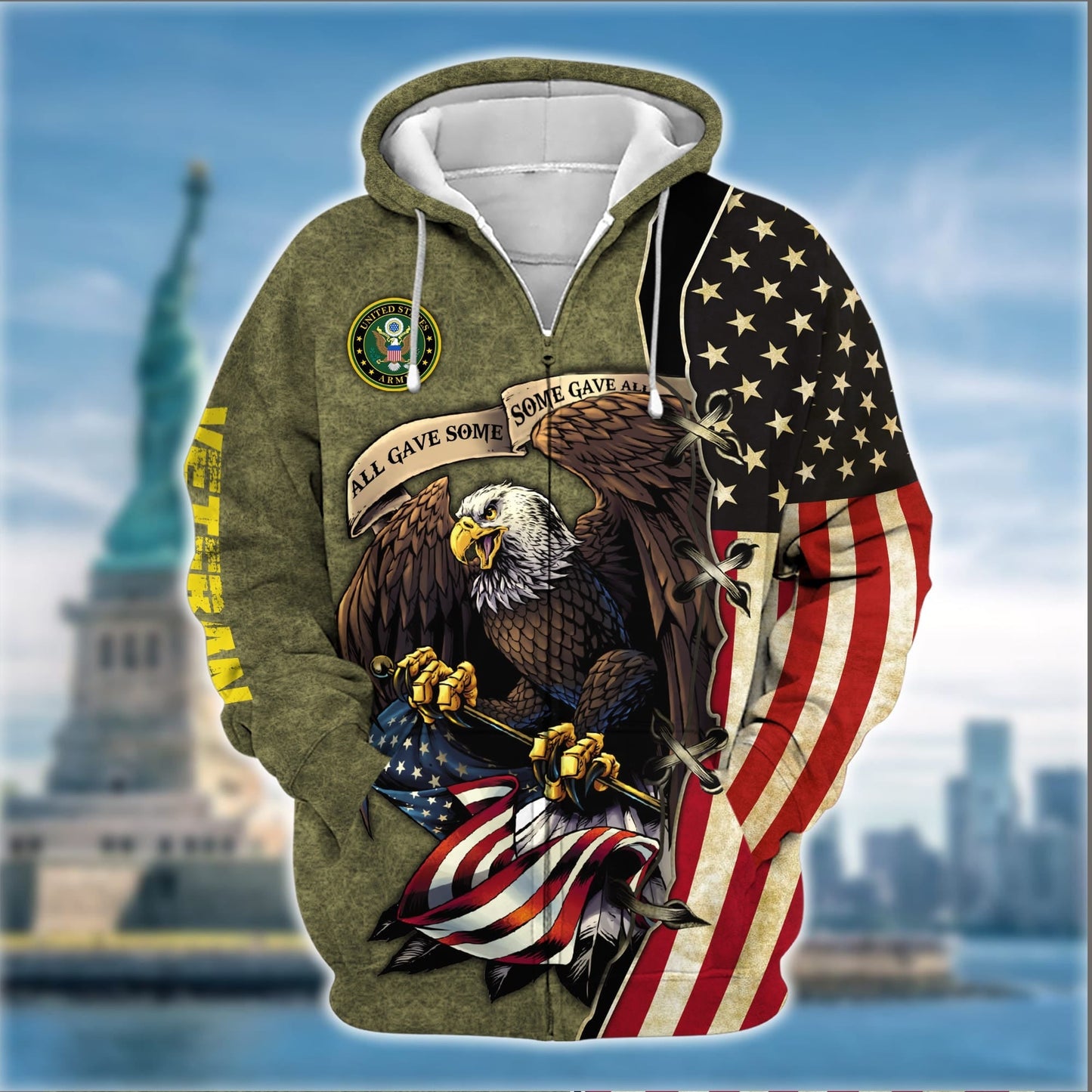 Frenzidea Premium U.S Multiple Service Veteran Zip Hoodie