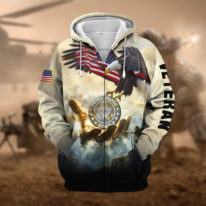 Frenzidea Premium God Bless US Veteran Zip Hoodie