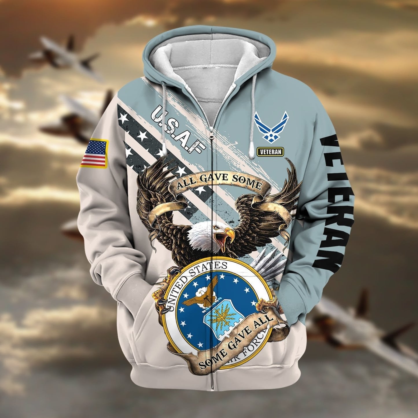 Frenzidea Premium Proudly Served Multiservice US Veteran Zip Hoodie