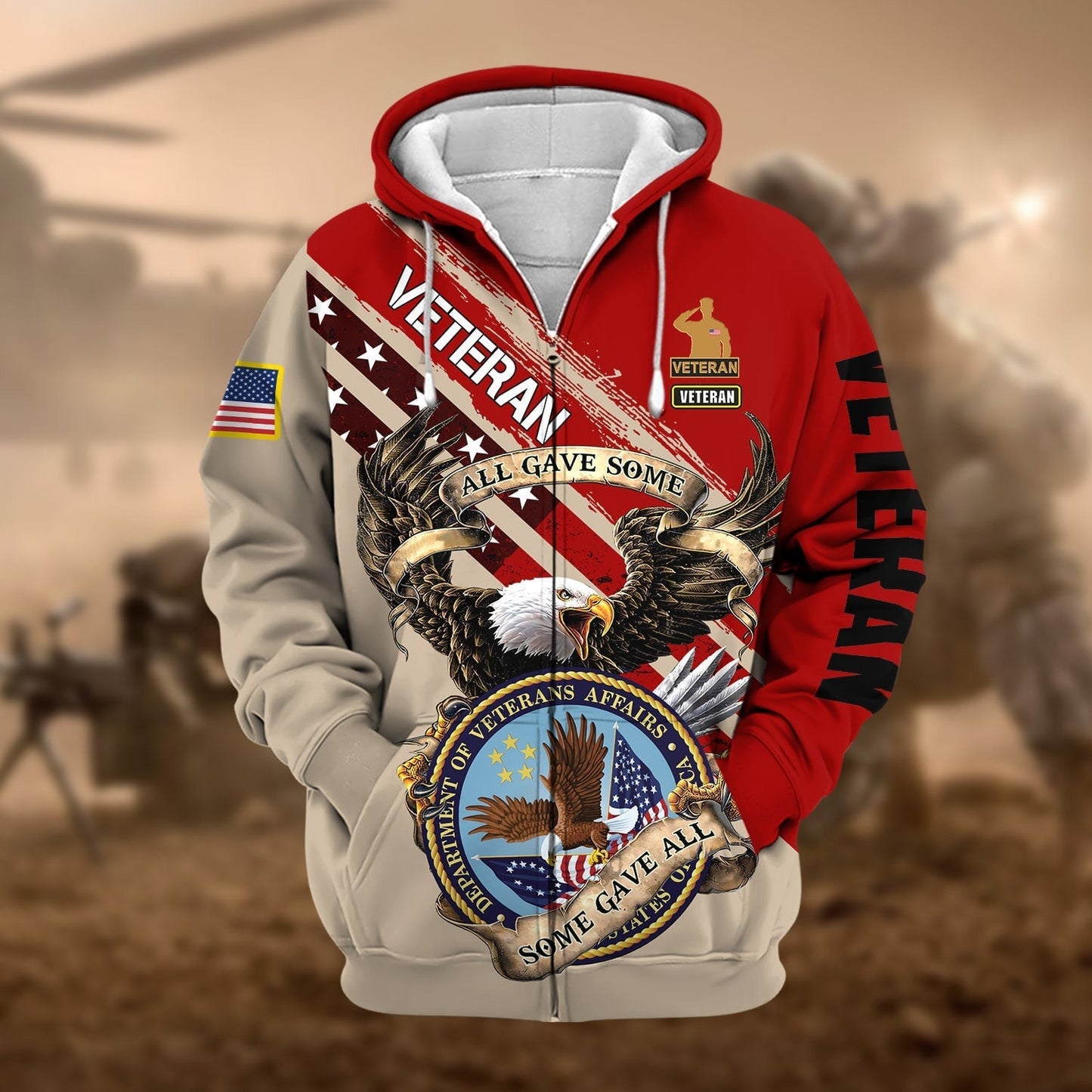 Frenzidea Premium Proudly Served Multiservice US Veteran Zip Hoodie