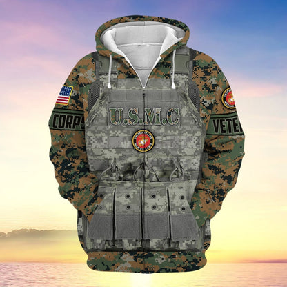 Frenzidea Unique Camo Soldiers Multiservice US Veteran Zip Hoodie