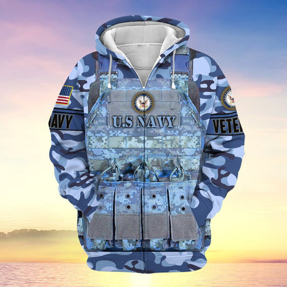 Frenzidea Unique Camo Soldiers Multiservice US Veteran Zip Hoodie