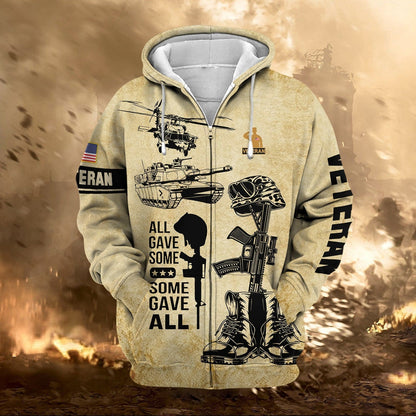 Frenzidea Premium All Gave Some US Veteran Zip Hoodie