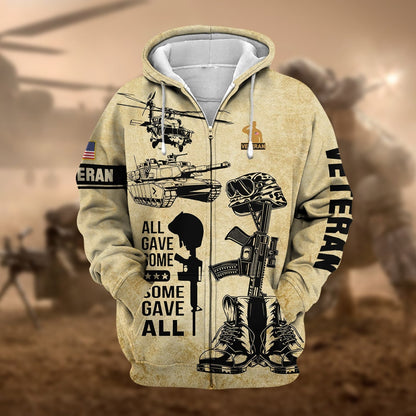 Frenzidea Premium All Gave Some US Veteran Zip Hoodie