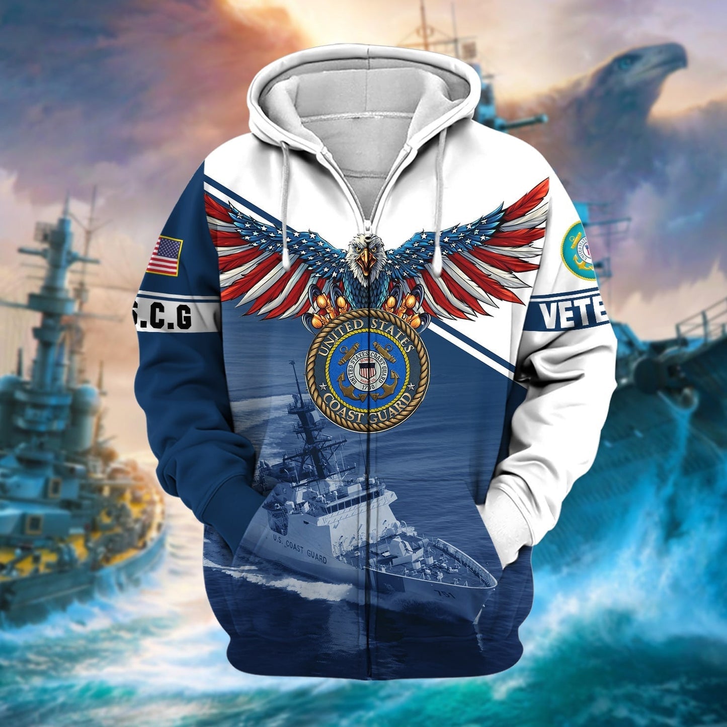 Frenzidea Premium Multiple Services US Veteran Zip Hoodie