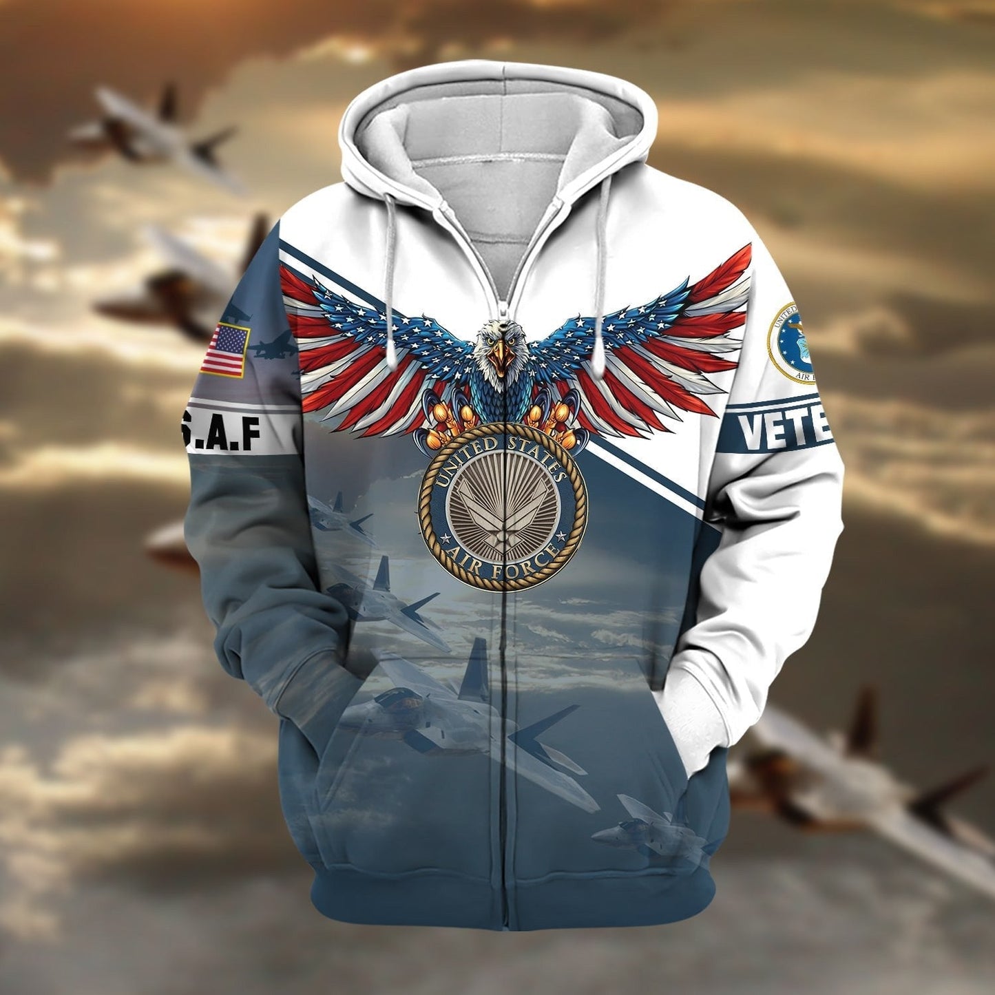 Frenzidea Premium Multiple Services US Veteran Zip Hoodie