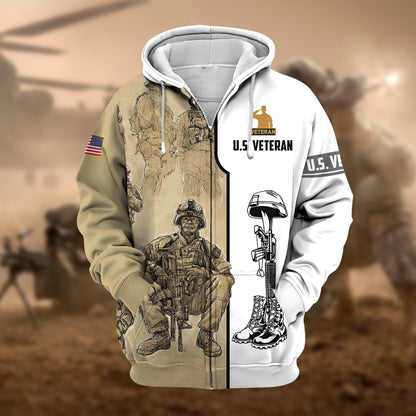 Frenzidea Premium Proudly Served US Veteran Zip Hoodie
