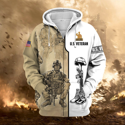 Frenzidea Premium Proudly Served US Veteran Zip Hoodie