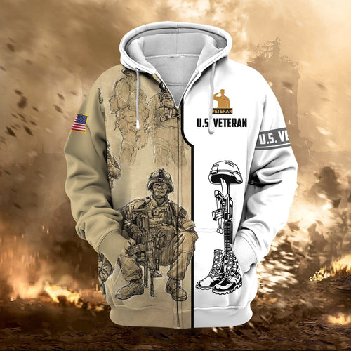 Frenzidea Premium Proudly Served US Veteran Zip Hoodie