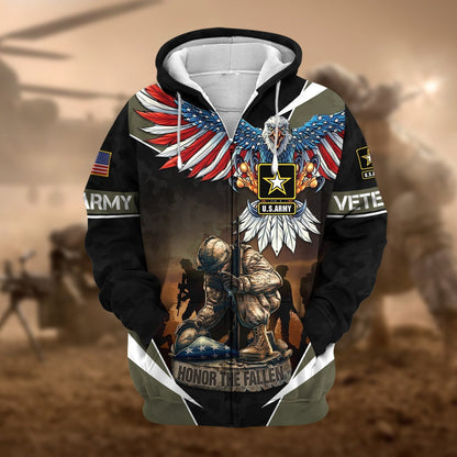 Frenzidea Premium Honor The Fallen US Veteran Zip Hoodie