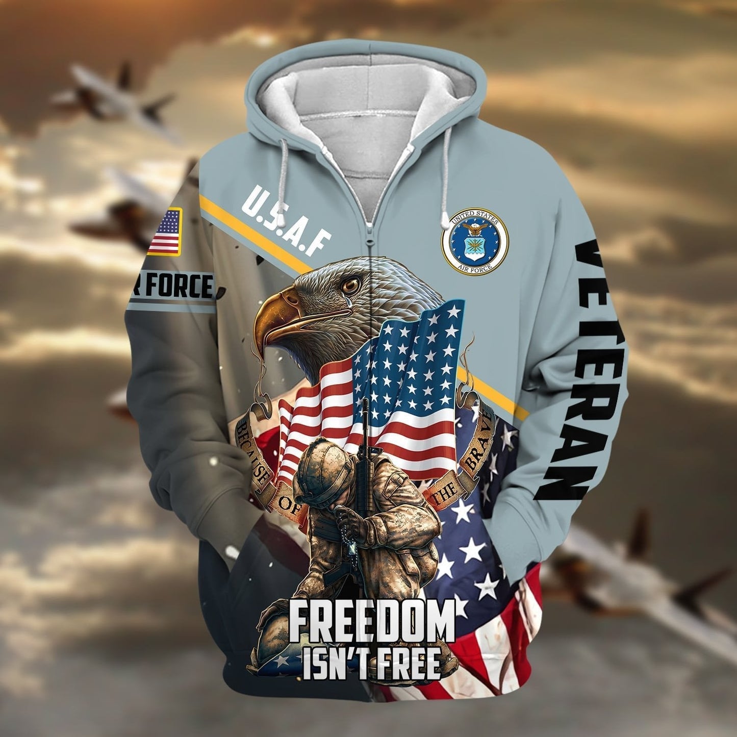 Frenzidea Premium Freedom Is Not Free US Veteran Zip Hoodie