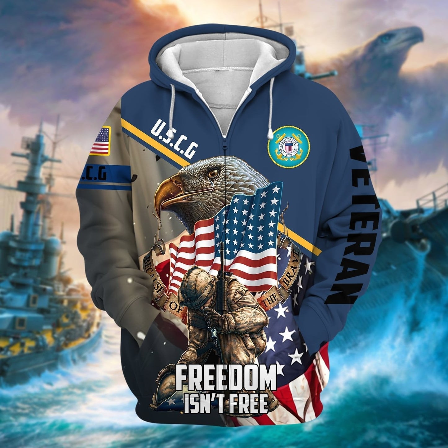 Frenzidea Premium Freedom Is Not Free US Veteran Zip Hoodie