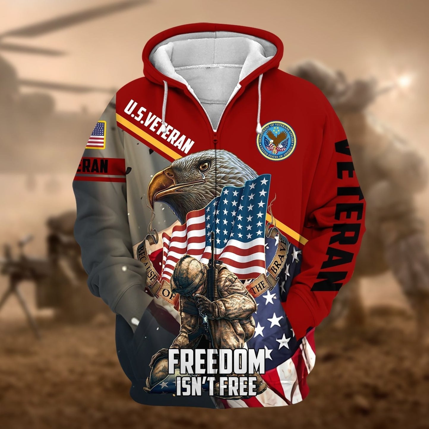 Frenzidea Premium Freedom Is Not Free US Veteran Zip Hoodie