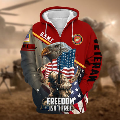 Frenzidea Premium Freedom Is Not Free US Veteran Zip Hoodie