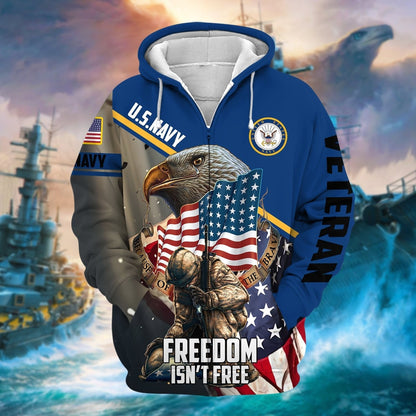 Frenzidea Premium Freedom Is Not Free US Veteran Zip Hoodie