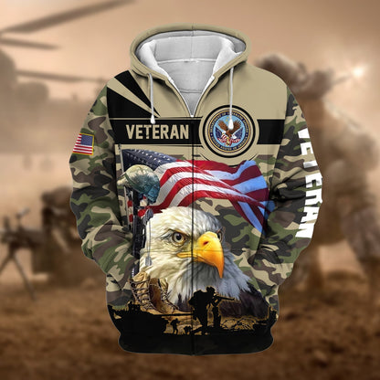 Frenzidea Premium Honoring All Who Served US Veteran Zip Hoodie