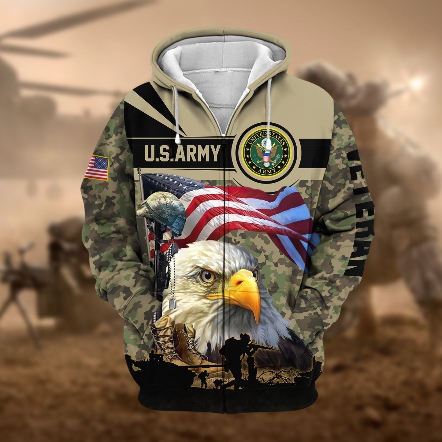 Frenzidea Premium Honoring All Who Served US Veteran Zip Hoodie