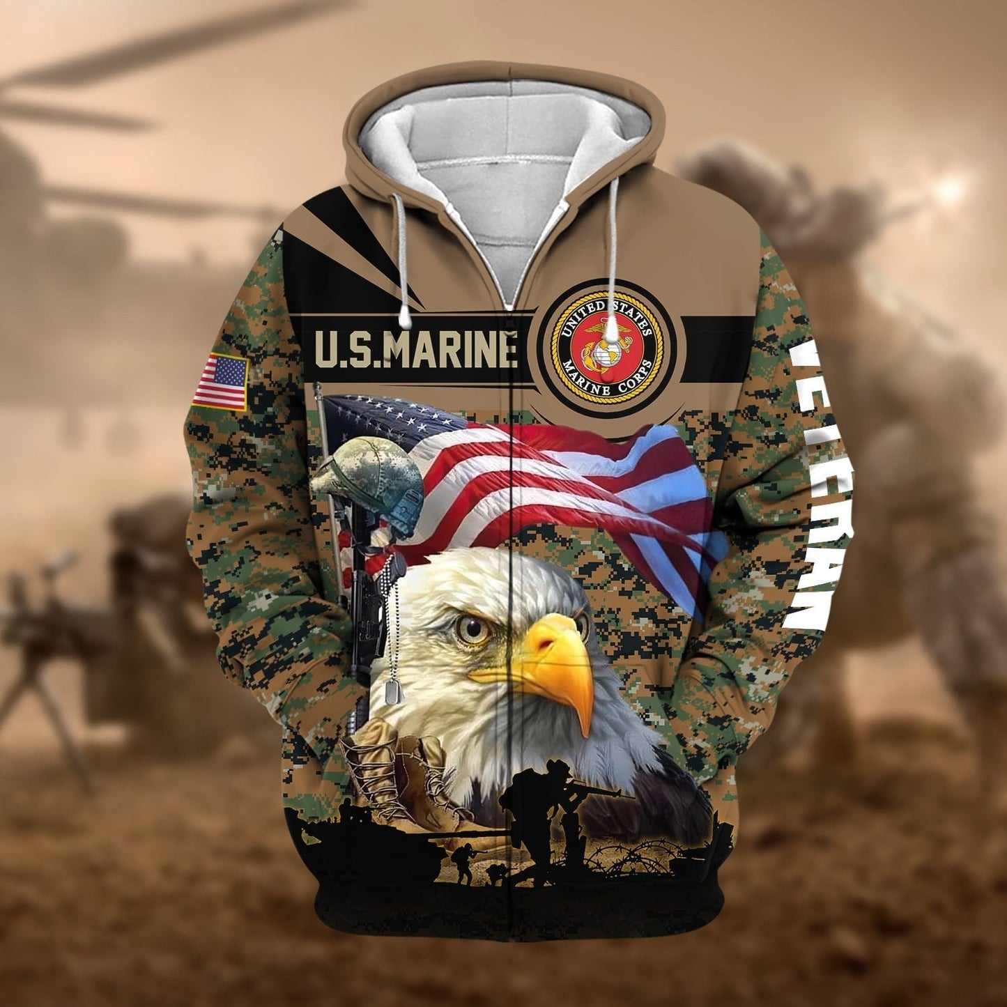 Frenzidea Premium Honoring All Who Served US Veteran Zip Hoodie