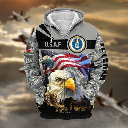 Frenzidea Premium Honoring All Who Served US Veteran Zip Hoodie