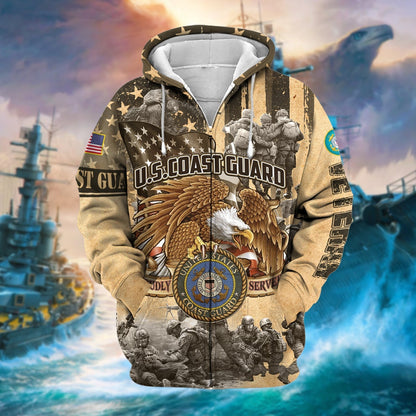 Frenzidea Premium Proudly Served Multiservice US Veteran Zip Hoodie
