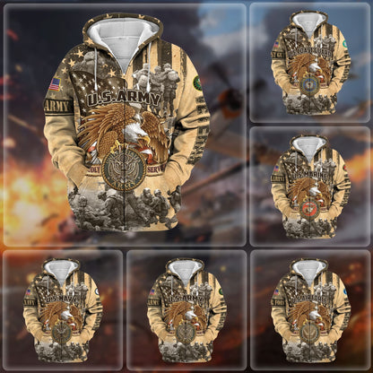 Frenzidea Premium Proudly Served Multiservice US Veteran Zip Hoodie