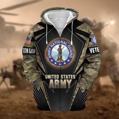 Frenzidea Unique Camo Soldiers US Veteran Zip Hoodie