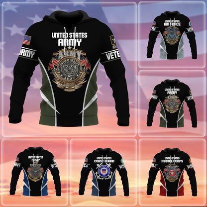 Frenzidea Premium Multiple US Military Services Veteran Hoodie